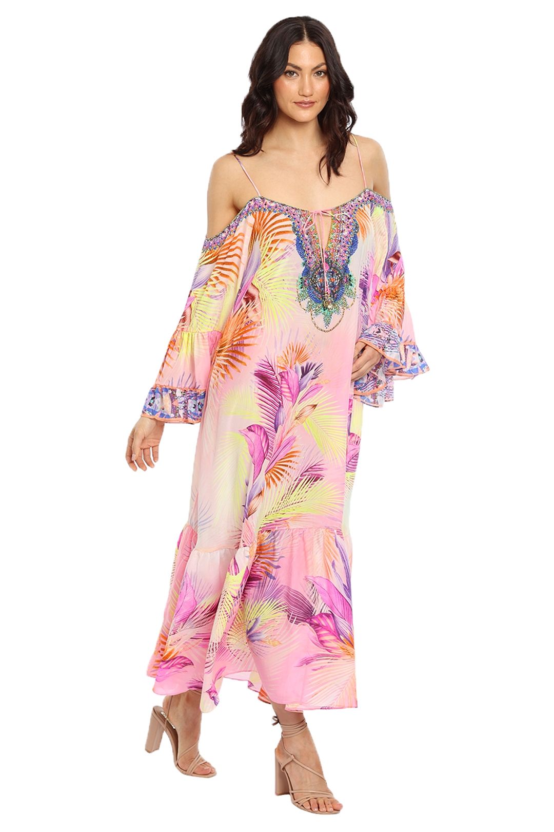 Camilla Drop Shoulder Long Sleeve Dress South Beach Sunrise Tropical Print