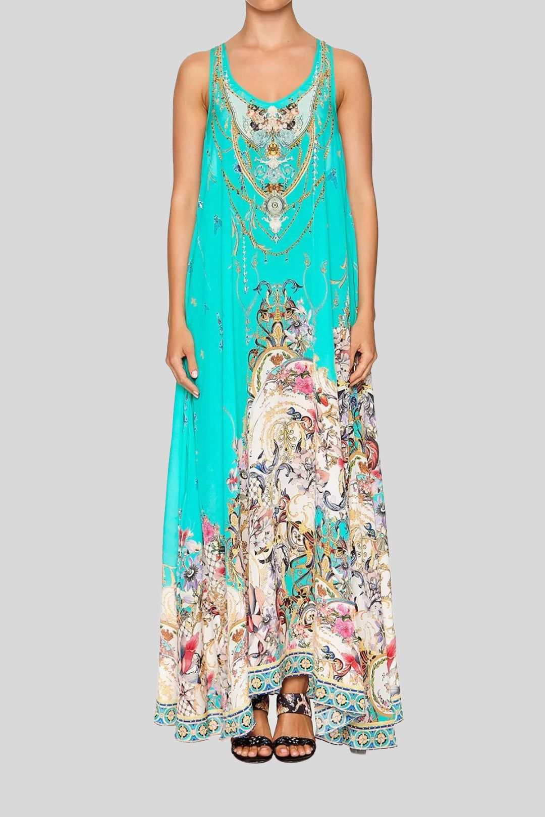 Camilla Floral Print Racerback V Neck Maxi Dress