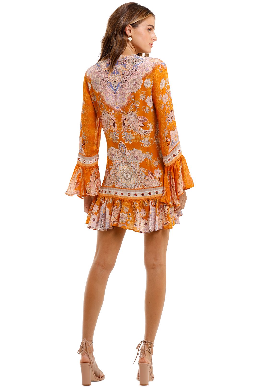 Camilla Frill Hem Long Sleeve Dress Orange