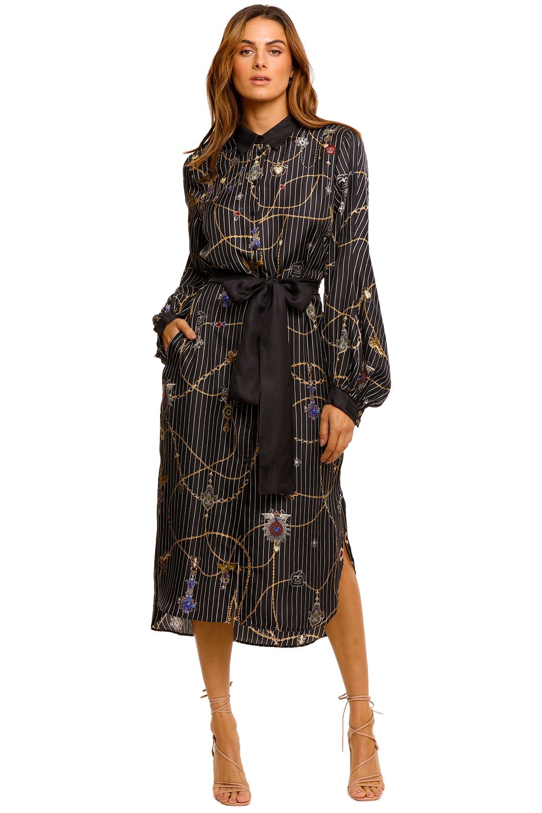 Camilla High Low Midi Shirt Dress stripe print