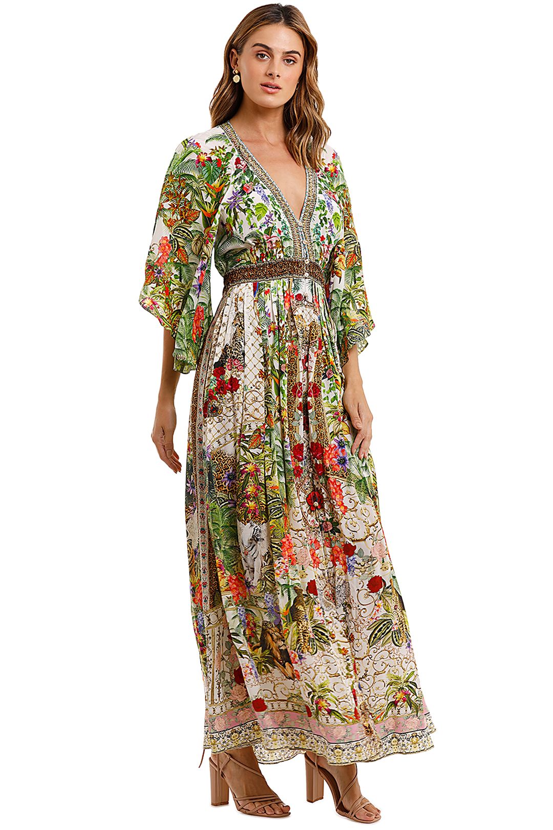 Camilla Long Dress With Smocked Waist Fair Verona Tropical Print