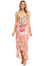 Camilla Long Wrap Dress with Frill Deco Darling pink