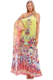 Camilla One Shoulder Kaftan With Neckband Peace Movement Print