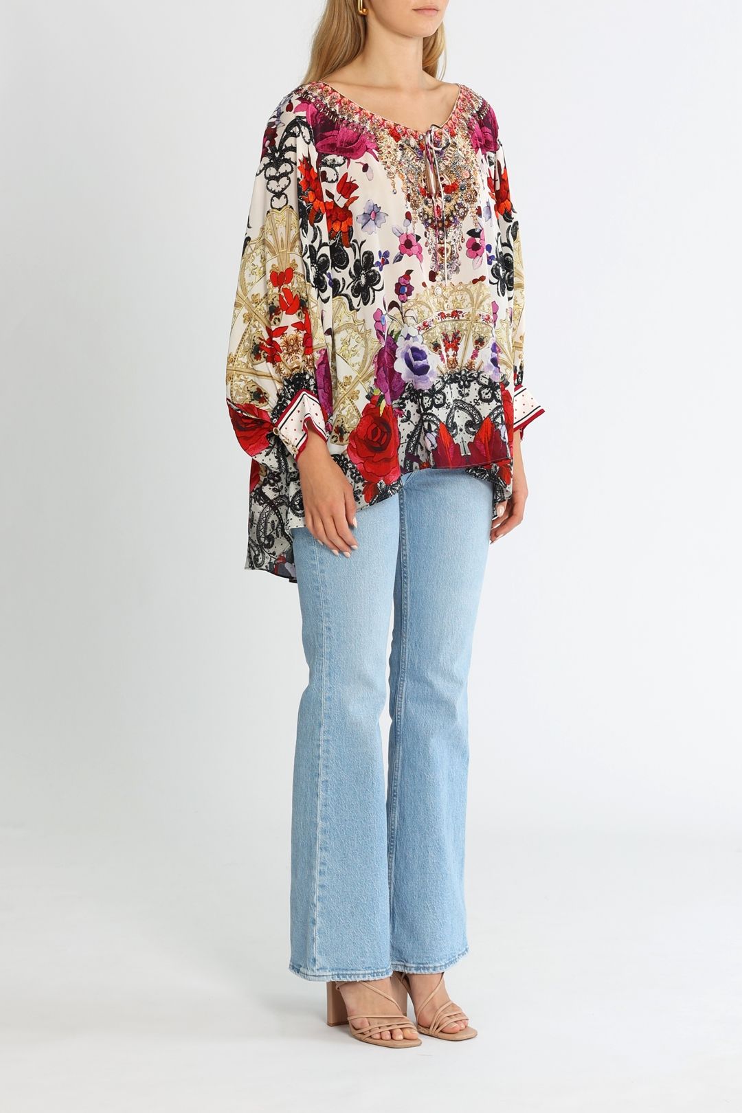 Camilla Raglan Sleeve Blouse W Cuff Reign Of Roses Relaxed Fit