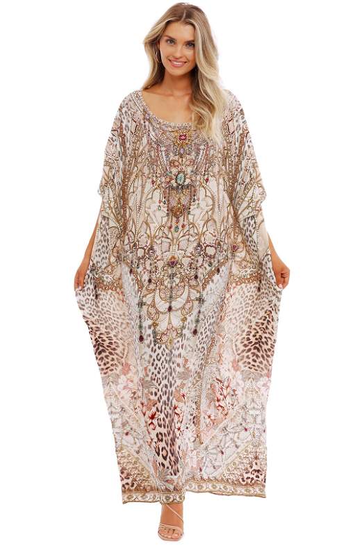 SHORT ROUND NECK KAFTAN FLOWER HOUR