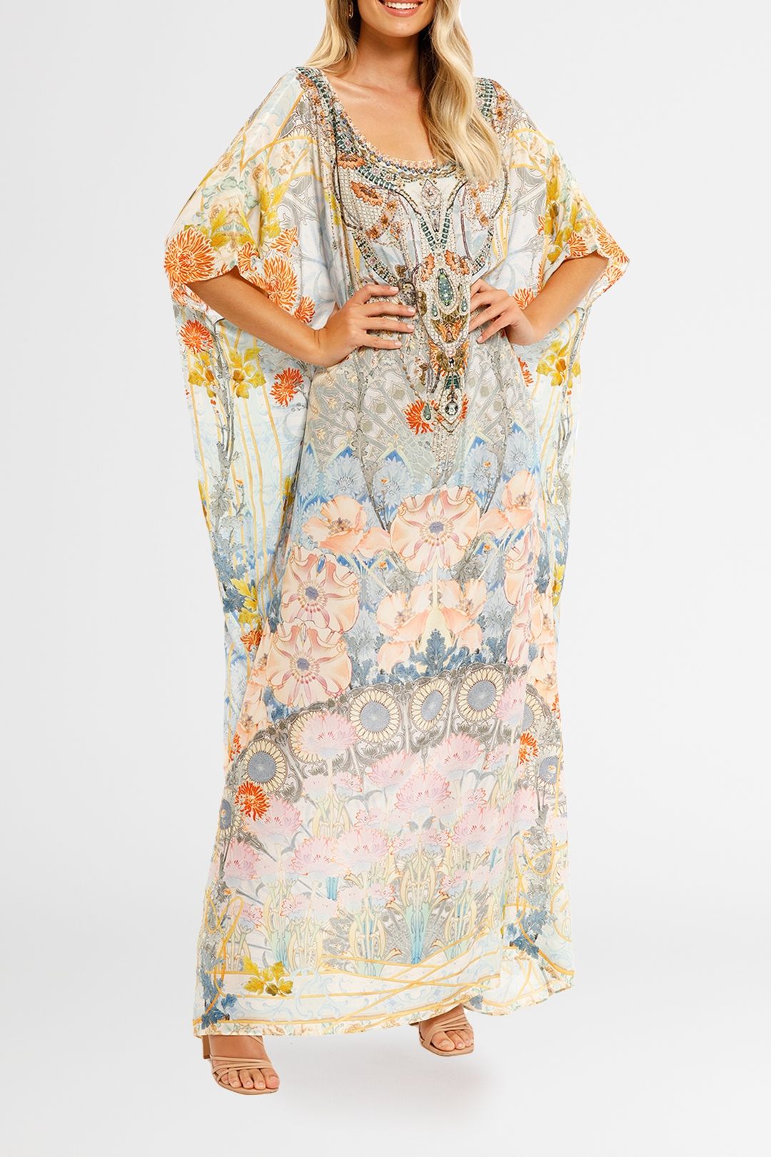 Hire Round Neck Kaftan in Morris Muse Camilla GlamCorner