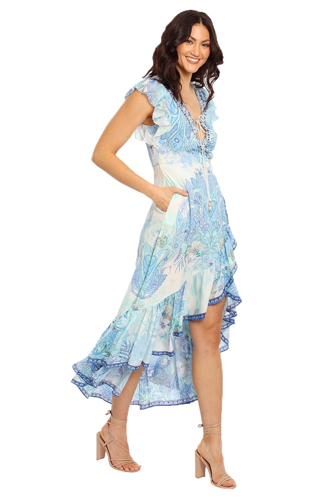 Camilla Ruffle Wrap Dress Cali Dreaming Blue