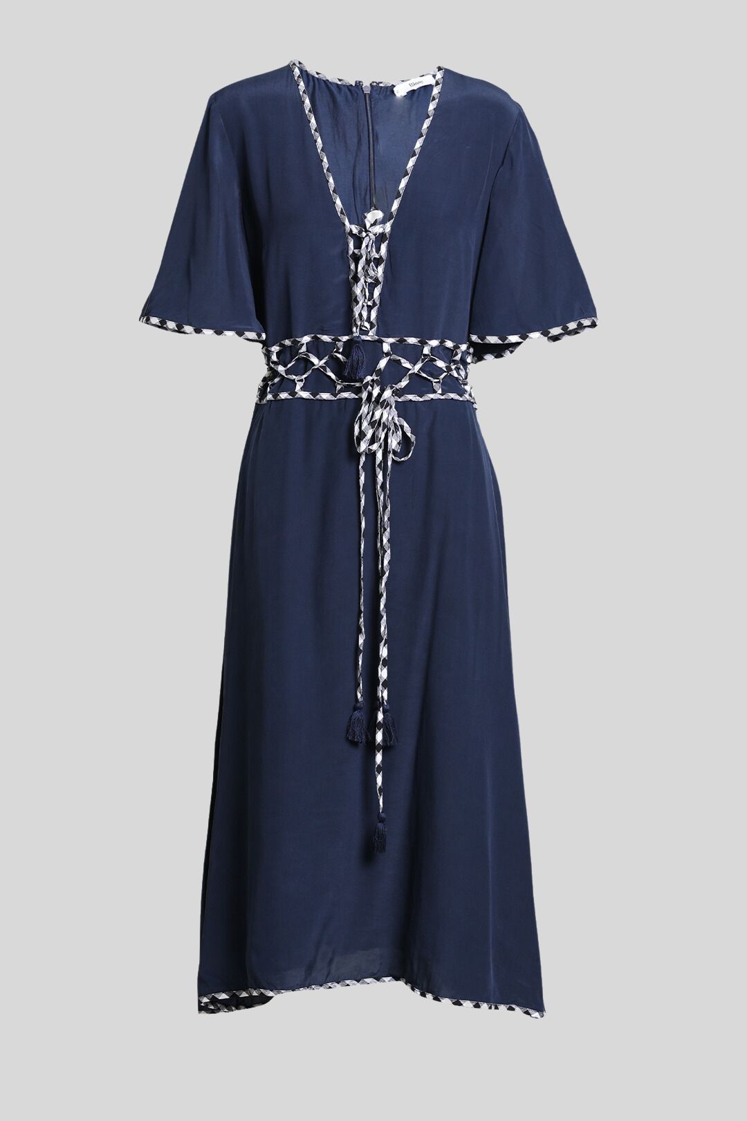 Buy Casa Boheme Silk Midi Dress in Navy Binny GlamCorner