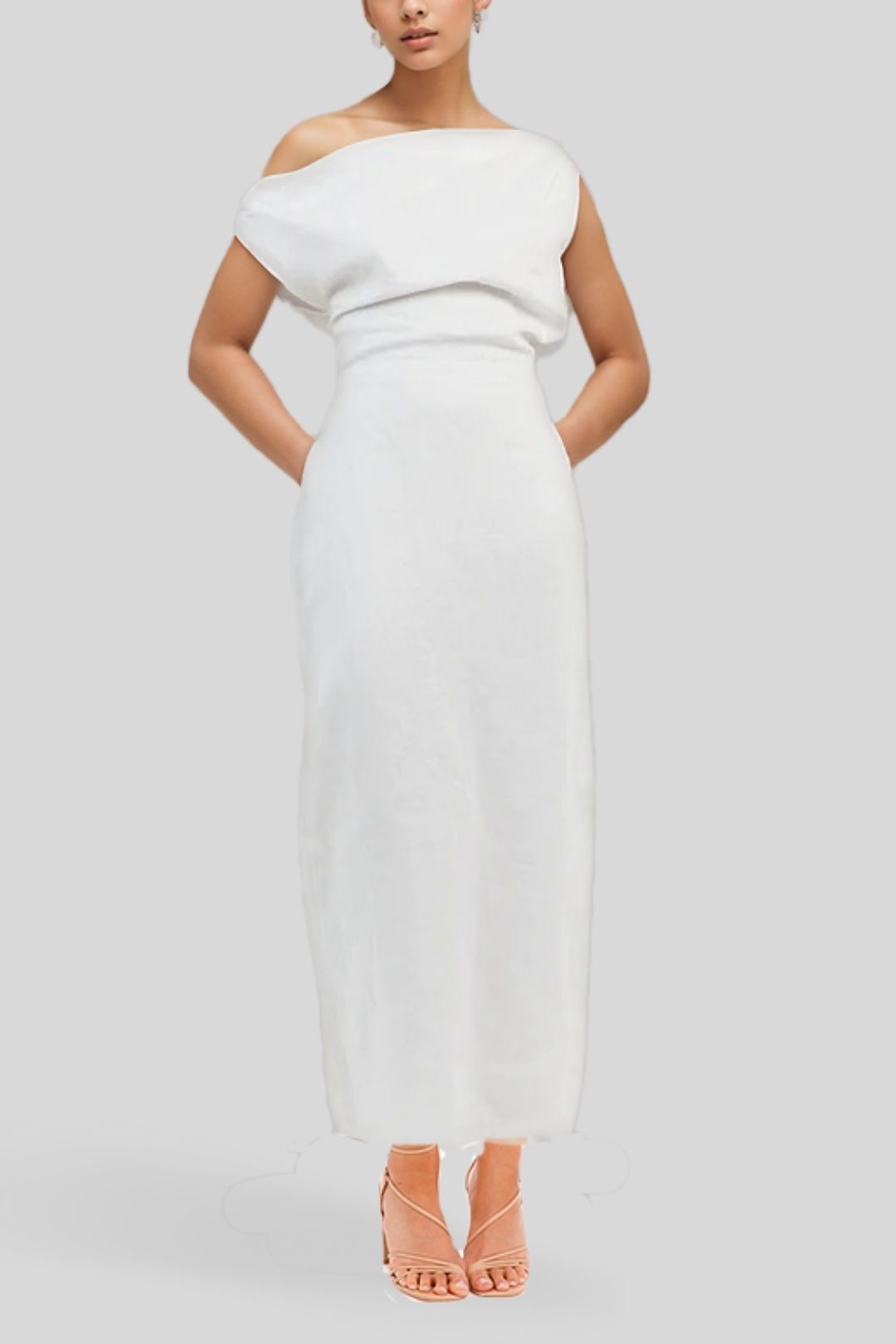 Cass White Linen Asym Midi Dress