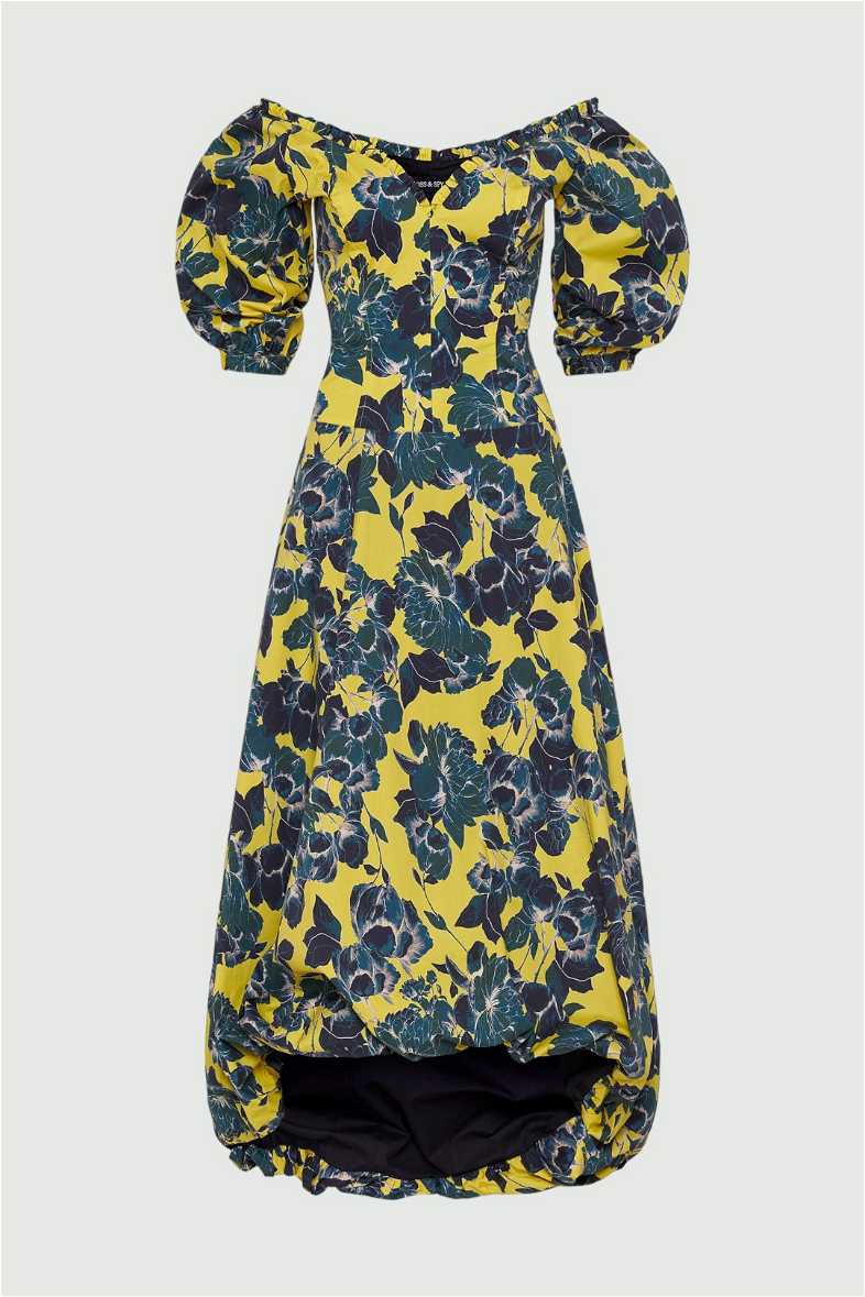 Hire Matilda Puff Sleeve Midi Dress in Scarlet | LEO LIN | GlamCorner