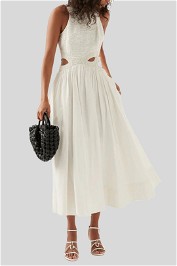AJE Catara Sequin Sateen Cut Out Midi Dress in Ivory
