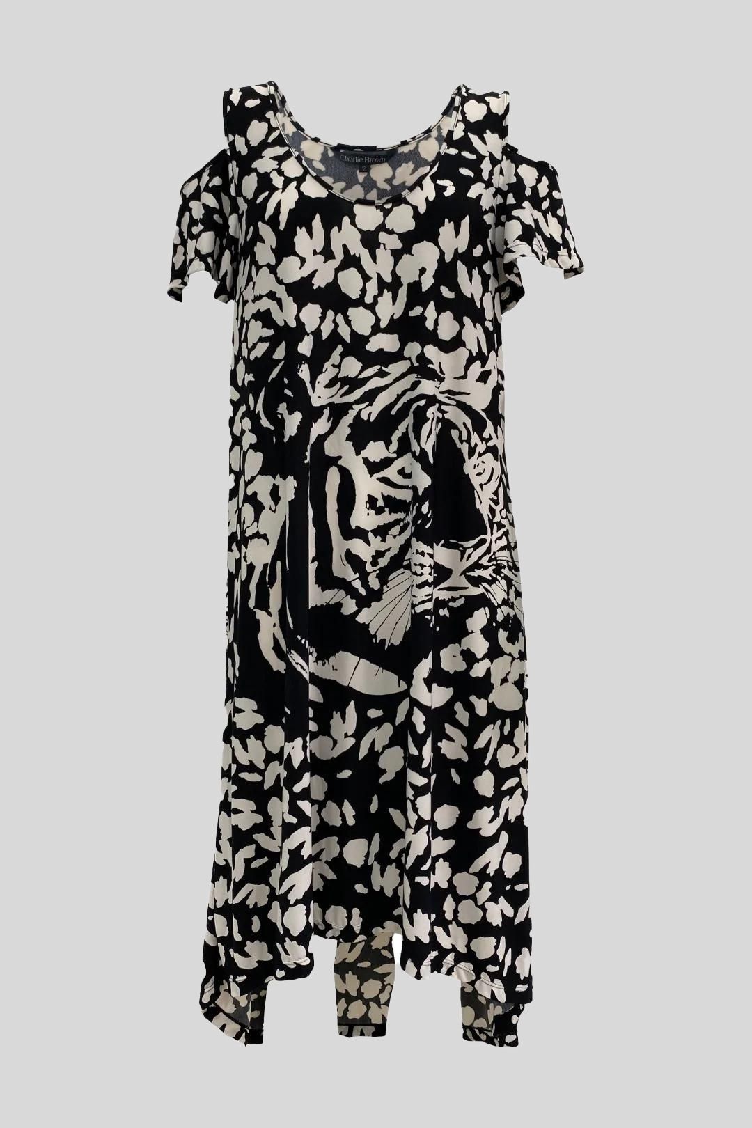 Buy Cold Shoulder Tiger Print Dress | Charlie Brown | GlamCorner