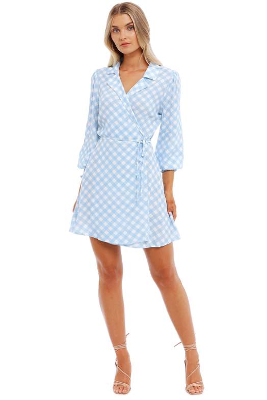 Hire Bella Wrap Dress in Blue Gingham | Charlie Holiday | GlamCorner