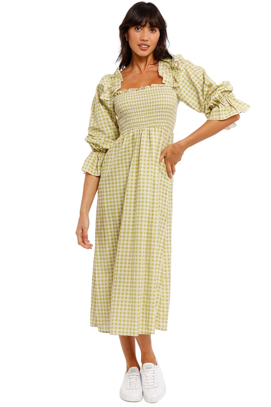 Hire Denver Dress in Olive Gingham | Charlie Holiday | GlamCorner