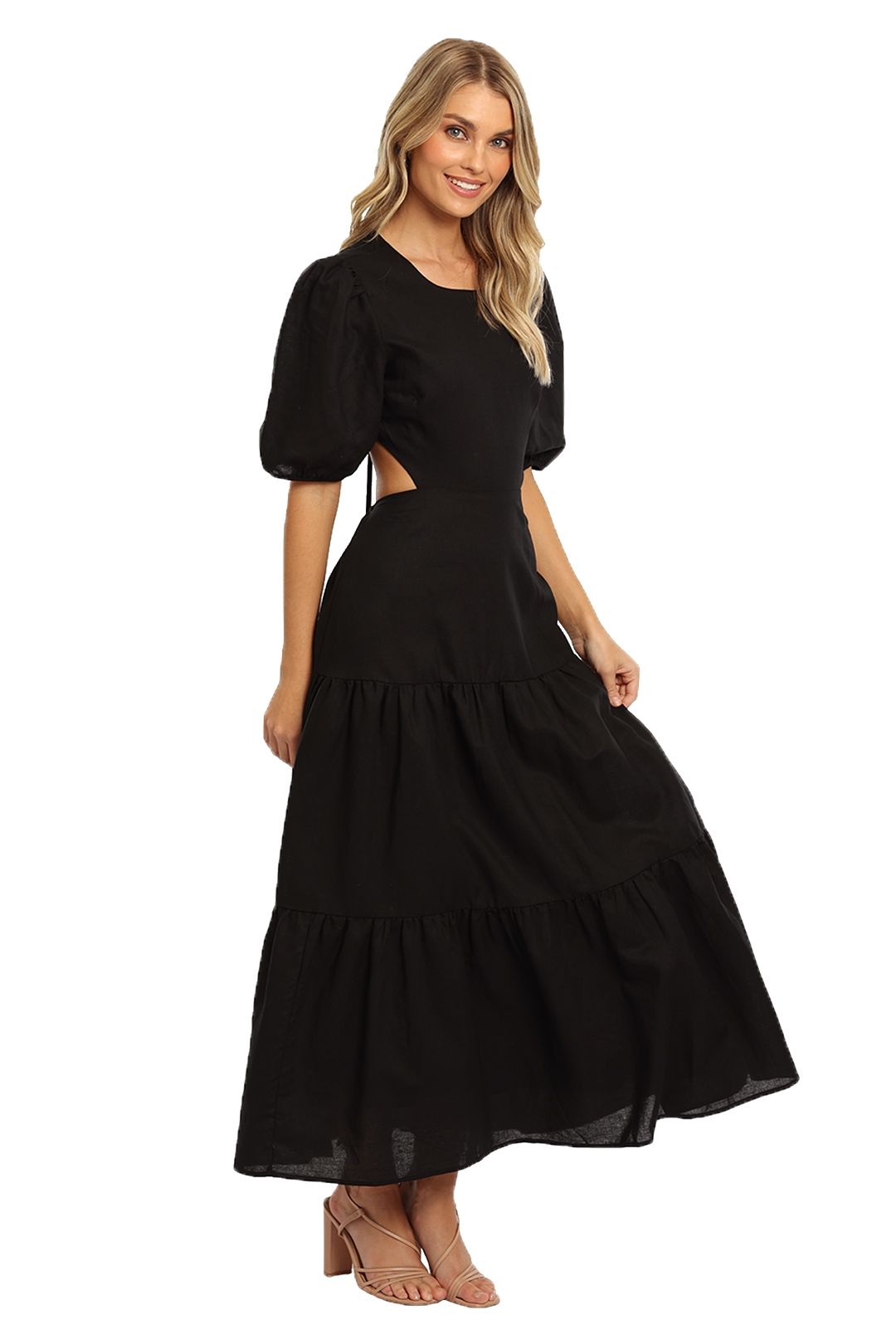 Flores Midi Dress in Black | Charlie Holiday | GlamCorner