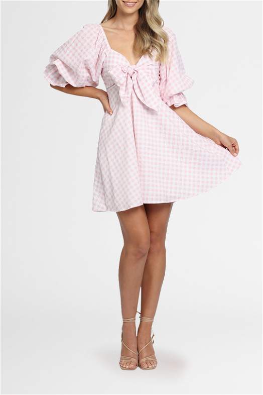 Hire Sonny Dress in Pink Gingham | Charlie Holiday | GlamCorner