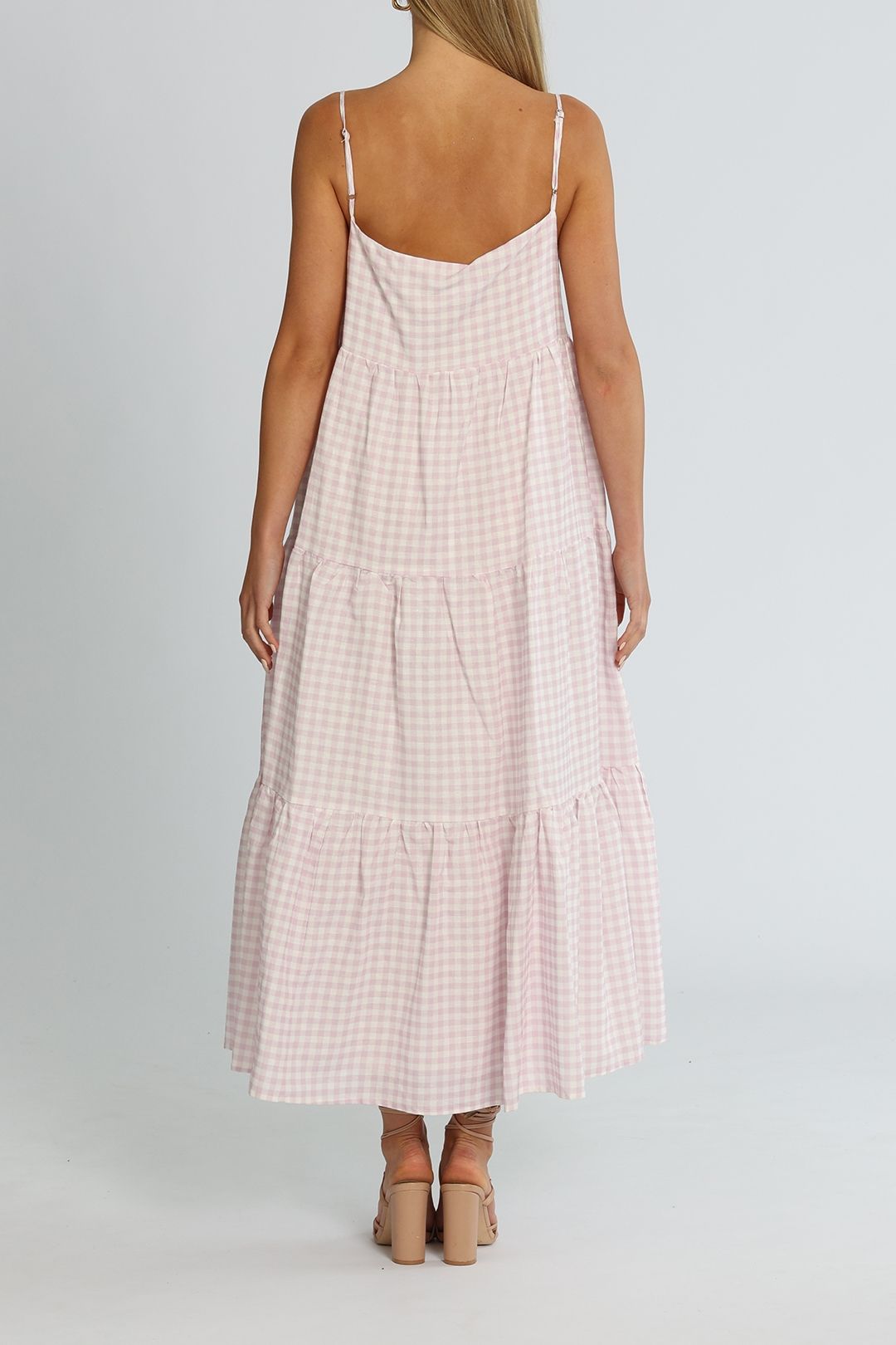 Charlie Holiday The Isabella Maxi Dress Lilac White Gingham Tiered Skirt