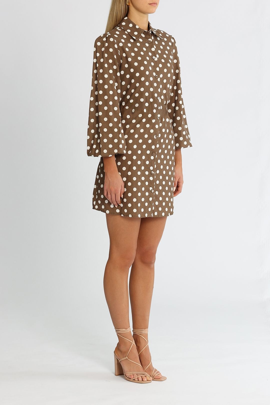 Charlie Holiday The Jaggar Mini Dress Brown Spot Collared