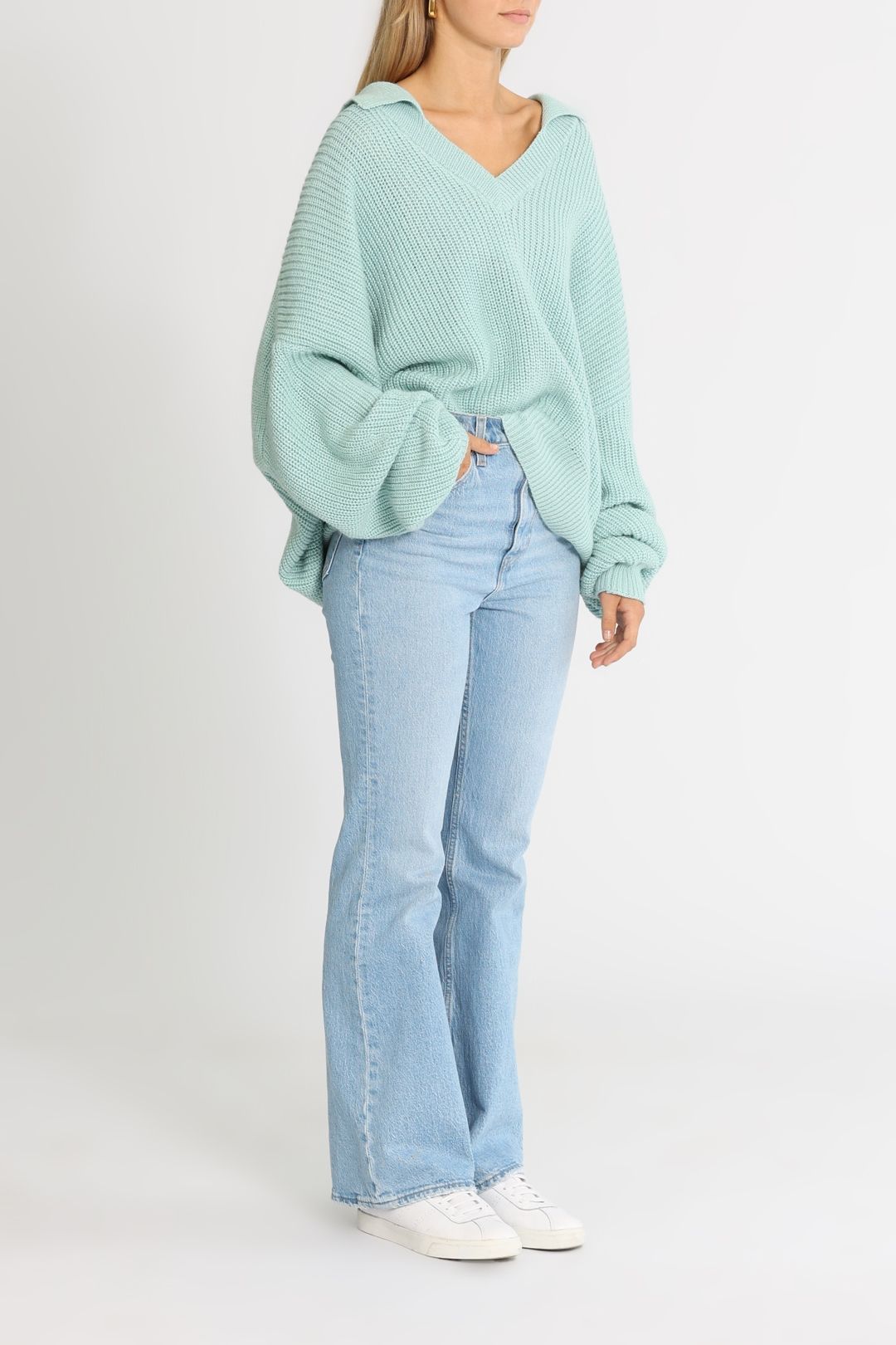 Charlie Holiday The Luciana Sweater Dusty Blue V Neck