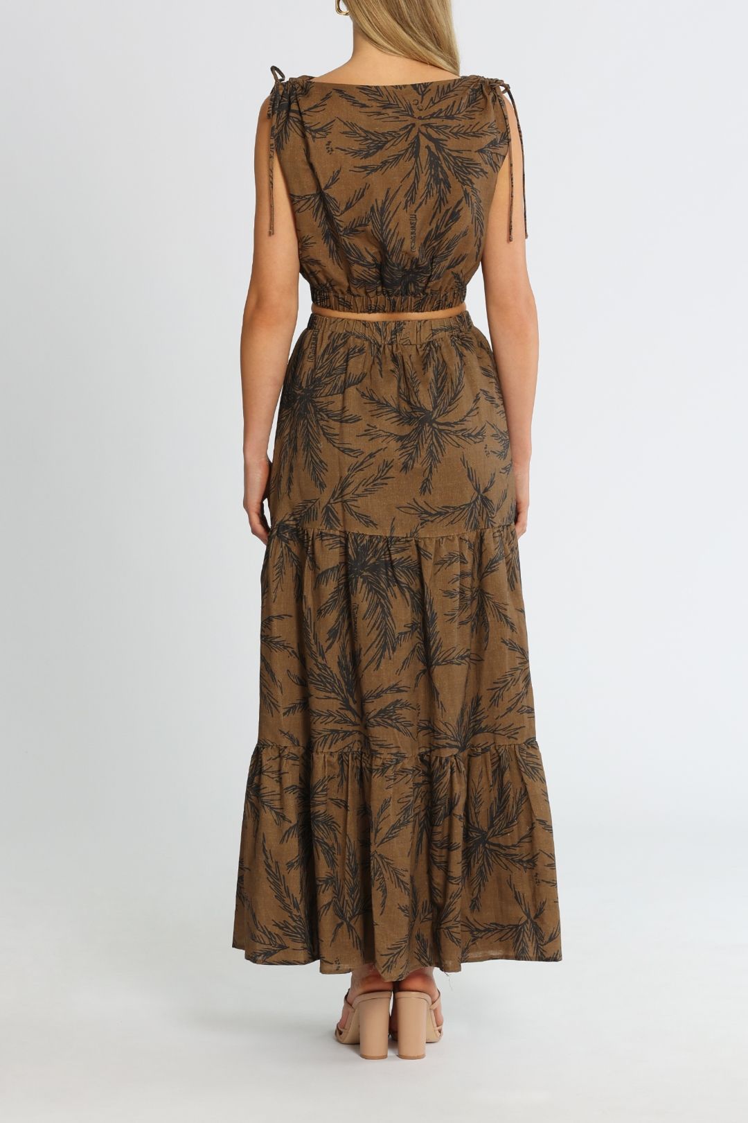 Charlie Holiday Willow Tiered Maxi Skirt Isle Of Palm Brown Elasticated Waist