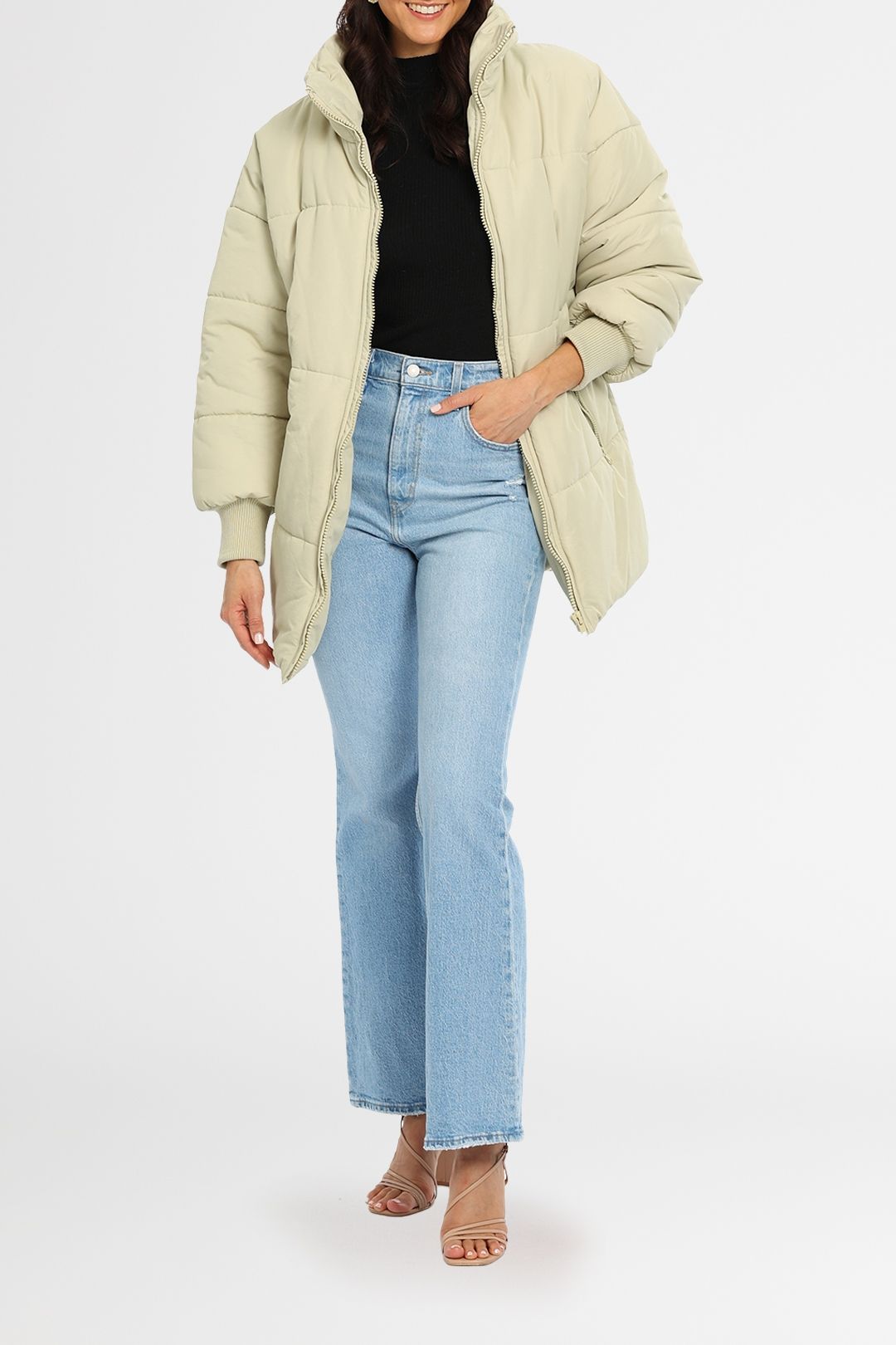 Green oversized puffer jacket hotsell