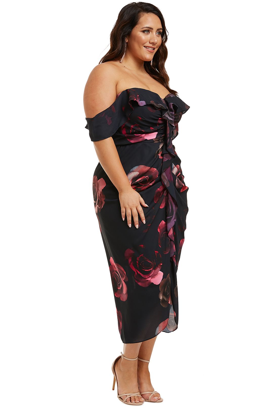 Decadent Floral Dress in Black by City Chic for Hire | GlamCorner