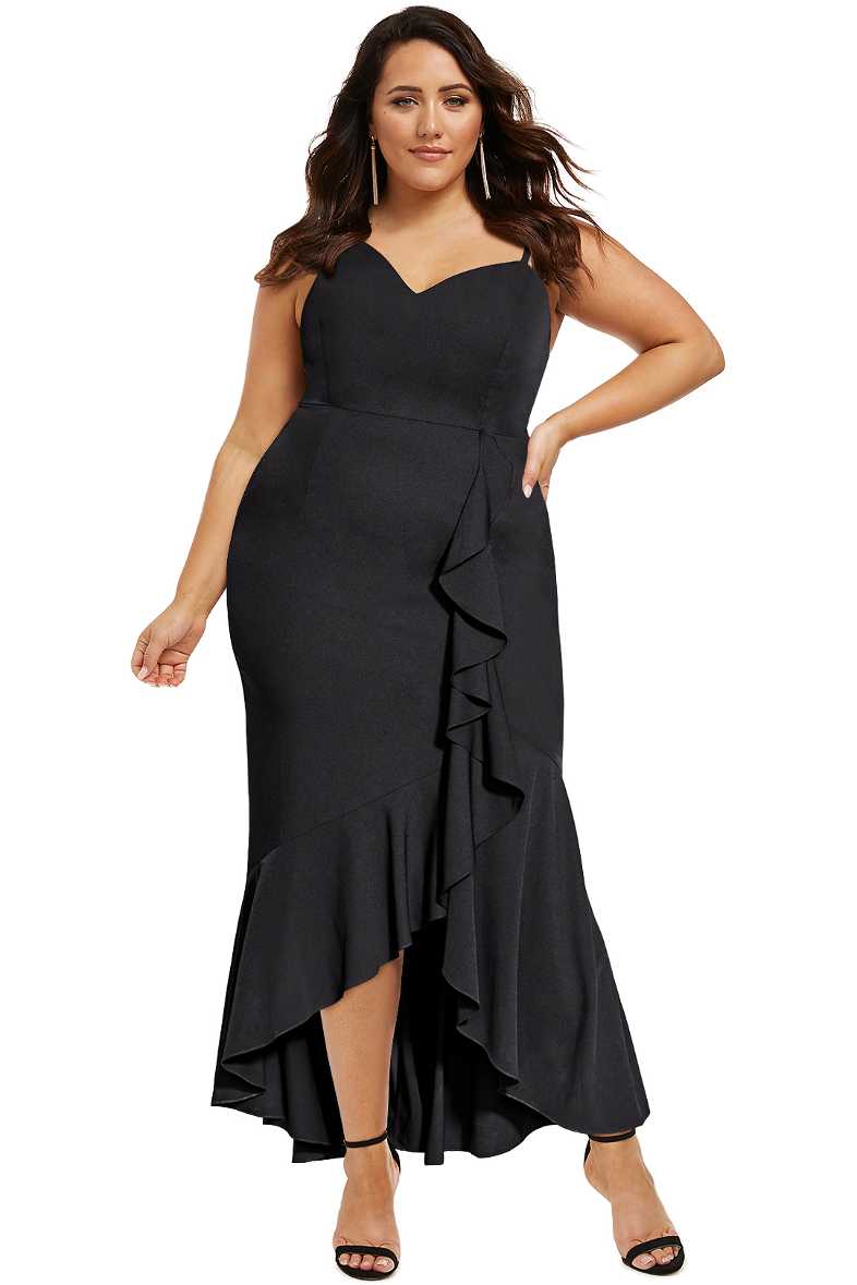 Ruffle Delight Maxi Dress in Black by City Chic for Hire