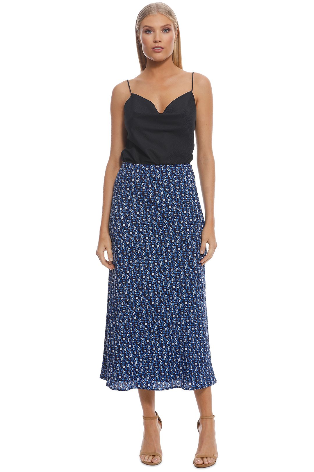 CMEO Collective - Sanguine Skirt - Dark Blue Floral - Front