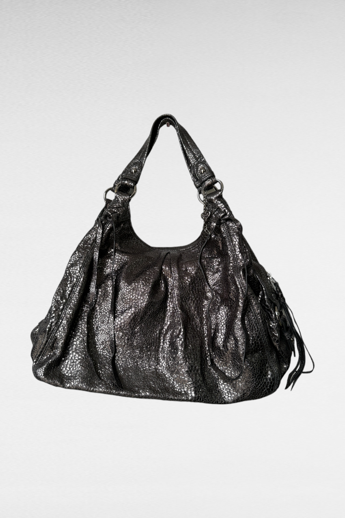 Buy Metallic Gunmetal Shoulder Leather Tote Coach GlamCorner