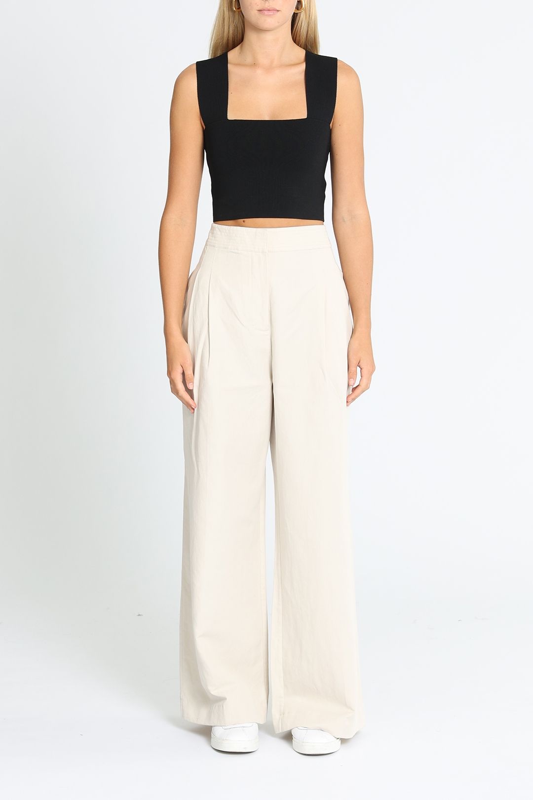 Brinley V-waist Pleated Wide-Legged Pants In Nude