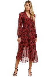 Cooper-St-Badlands-Long-Sleeve-Midi-Dress-Red-Animal-Front