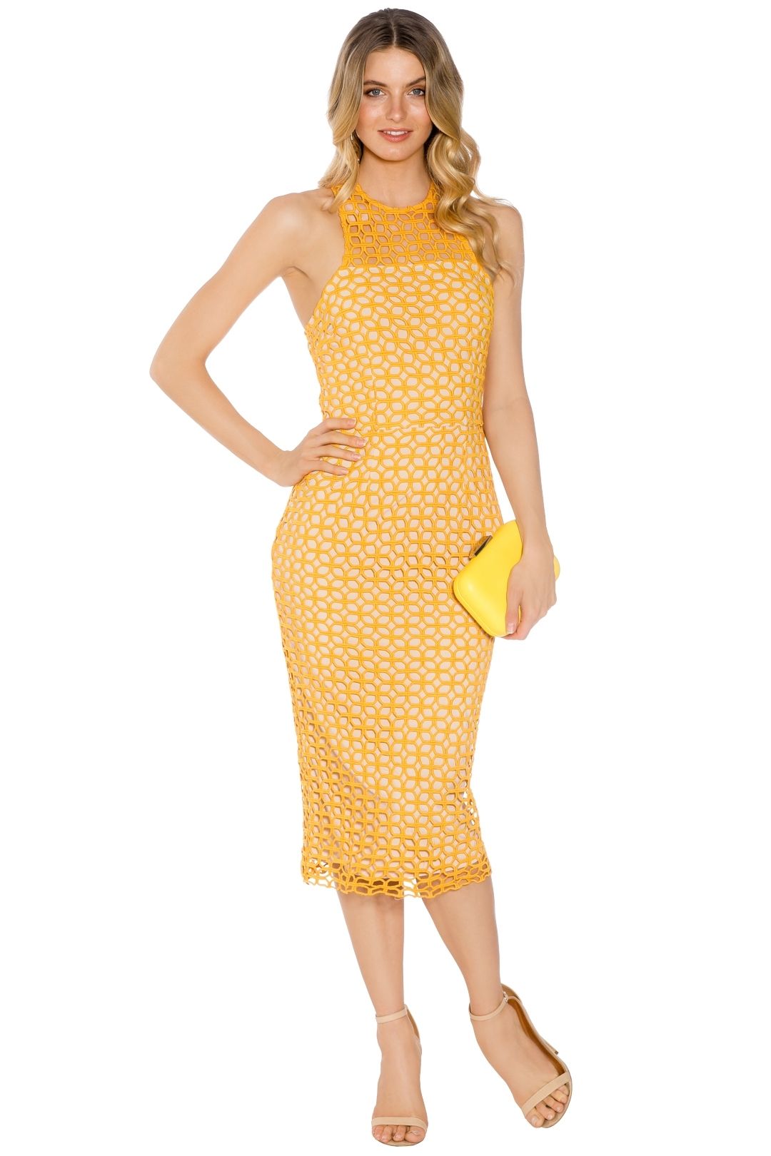 Cooper St - Karlie High Neck Lace Dress - Yellow - Front