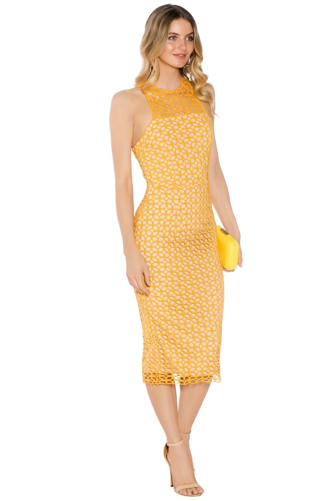 Cooper St - Karlie High Neck Lace Dress - Yellow - Side