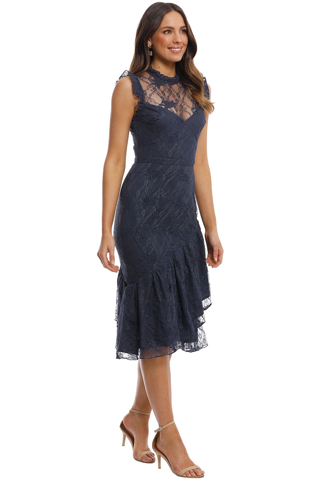 Cooper St - Peppermint Lace High Neck Dress - French Navy - Side