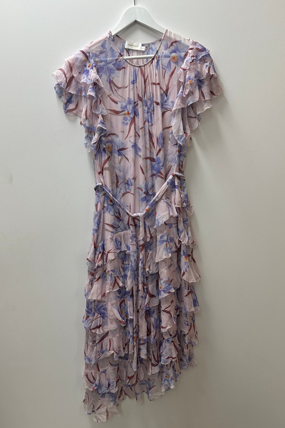 Buy Corsage Orchid print Flutter Silk Dress In Lilac Zimmermann