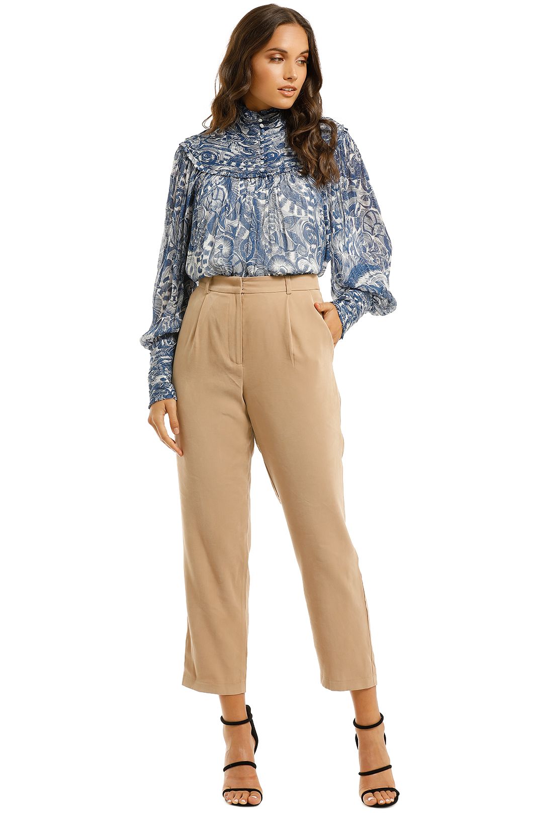 Countr-Road-High-Neck-Blouse-Deep-Blue-Front