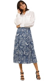 Countr-Road-Print-Pleat-Skirt-Deep-Blue-Front