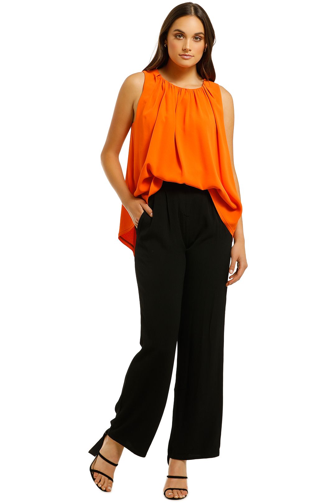 Country-Road-Gathered-Neck-Shell-Blouse-Orange-Front