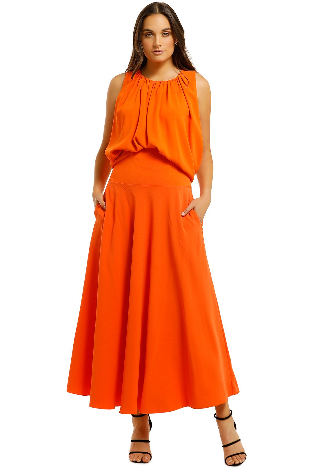 Country-Road-Knitted-Waistband-Skirt-Orange-Front