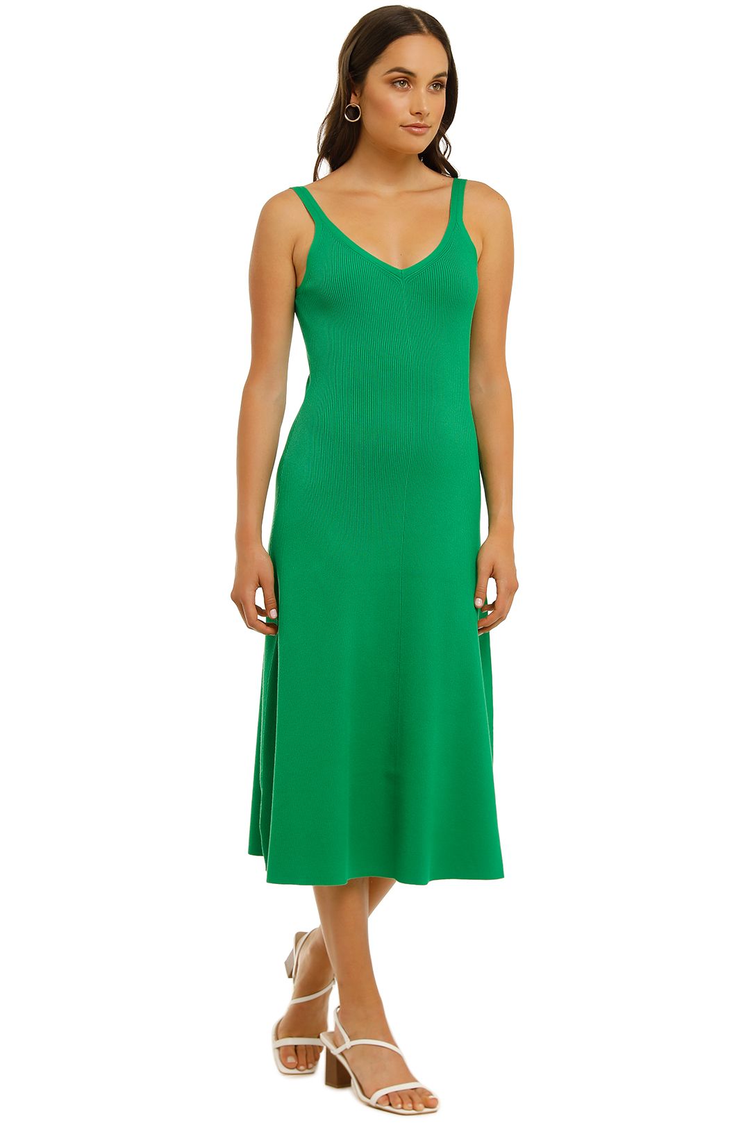 strapless open back dress Green Bodycon Dress Rib Knit Collared Midi main image 0