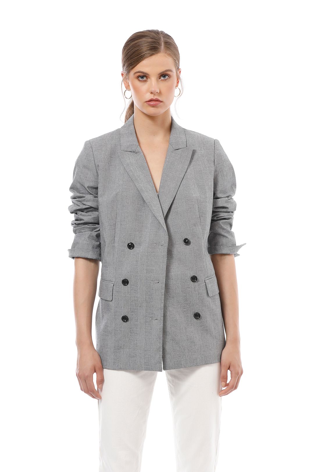Country Road - Check Double Blazer - Grey - Front Detail