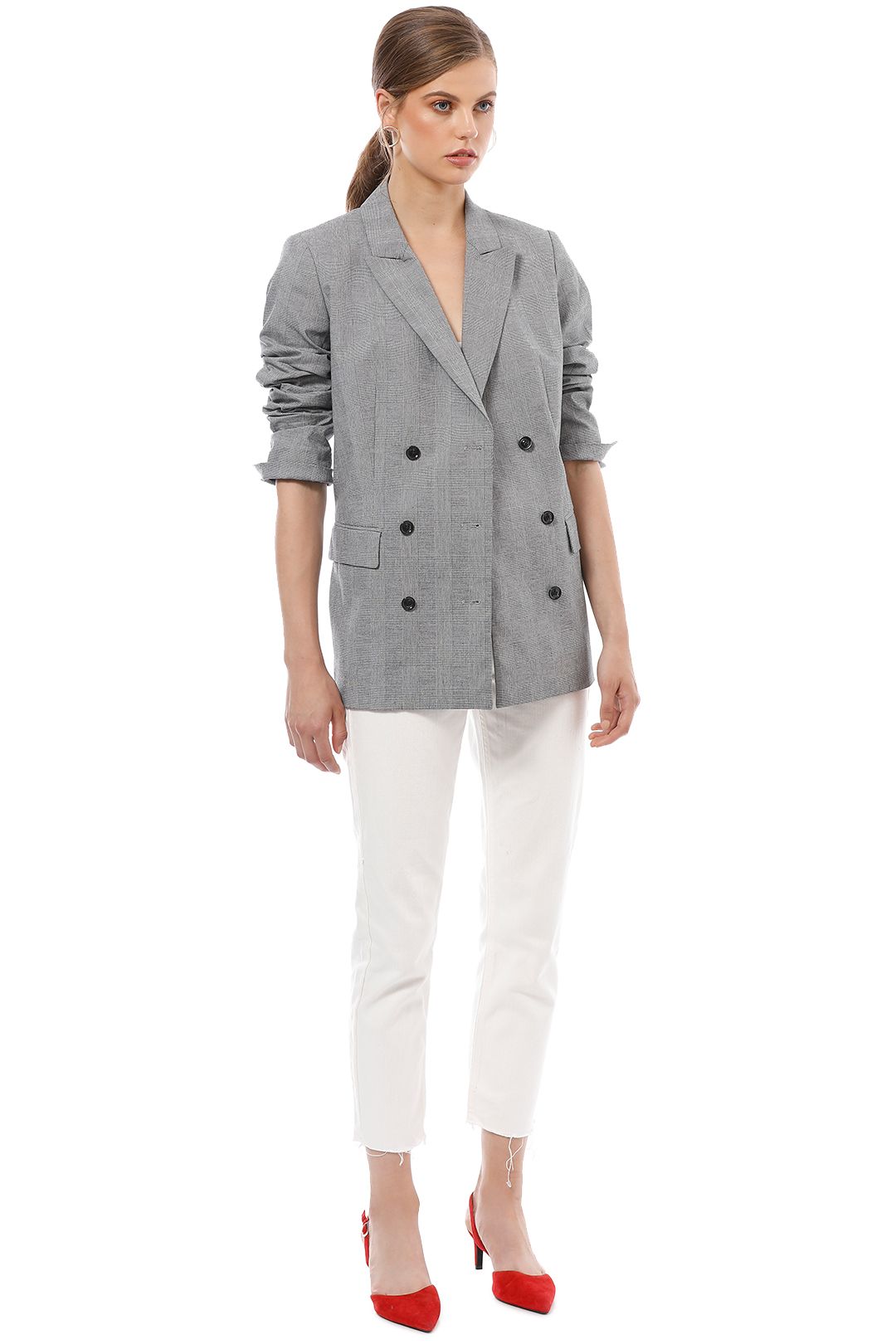 Country Road - Check Double Blazer - Grey - Side