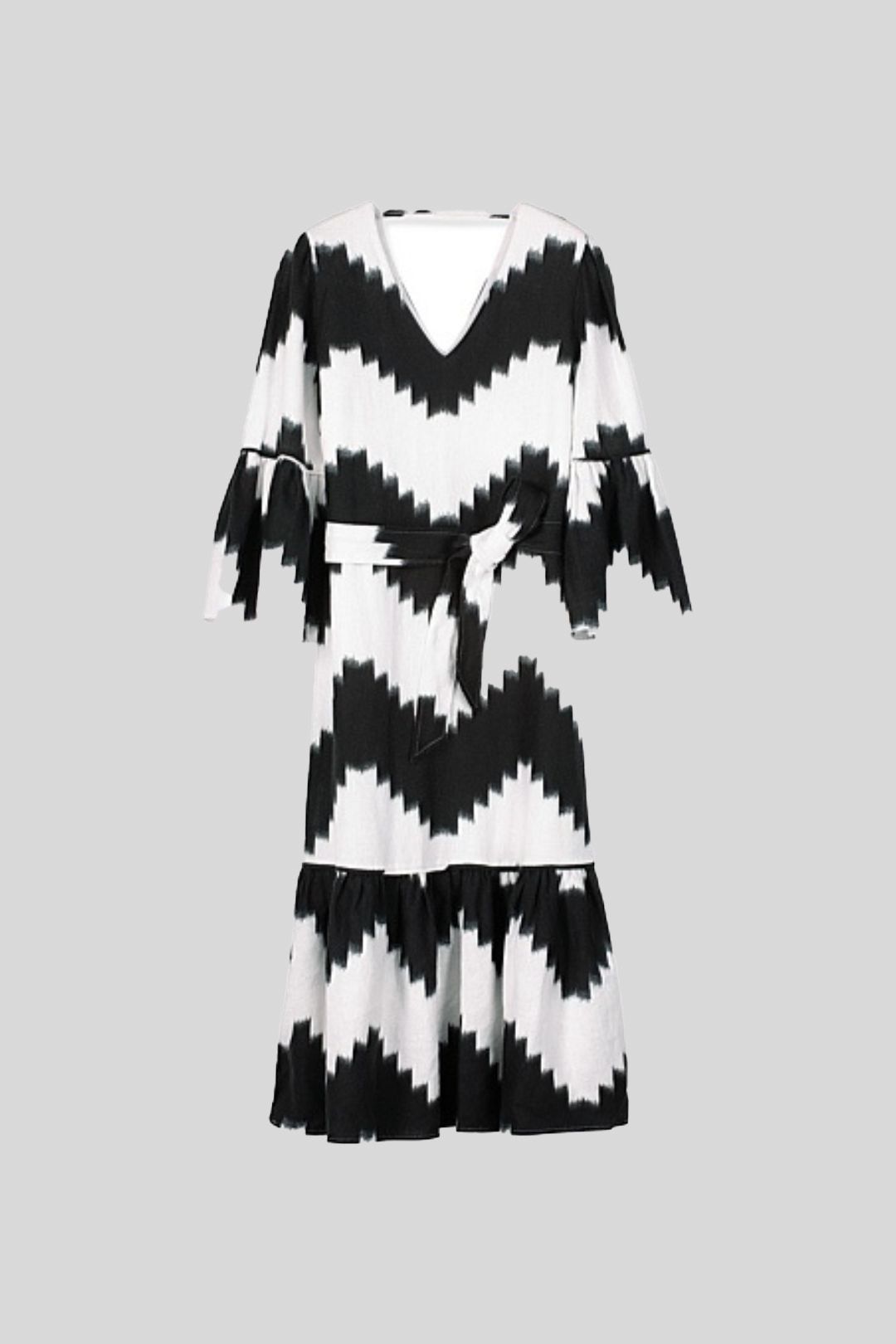 Country Road Black and White Ikat Longline Linen Dress