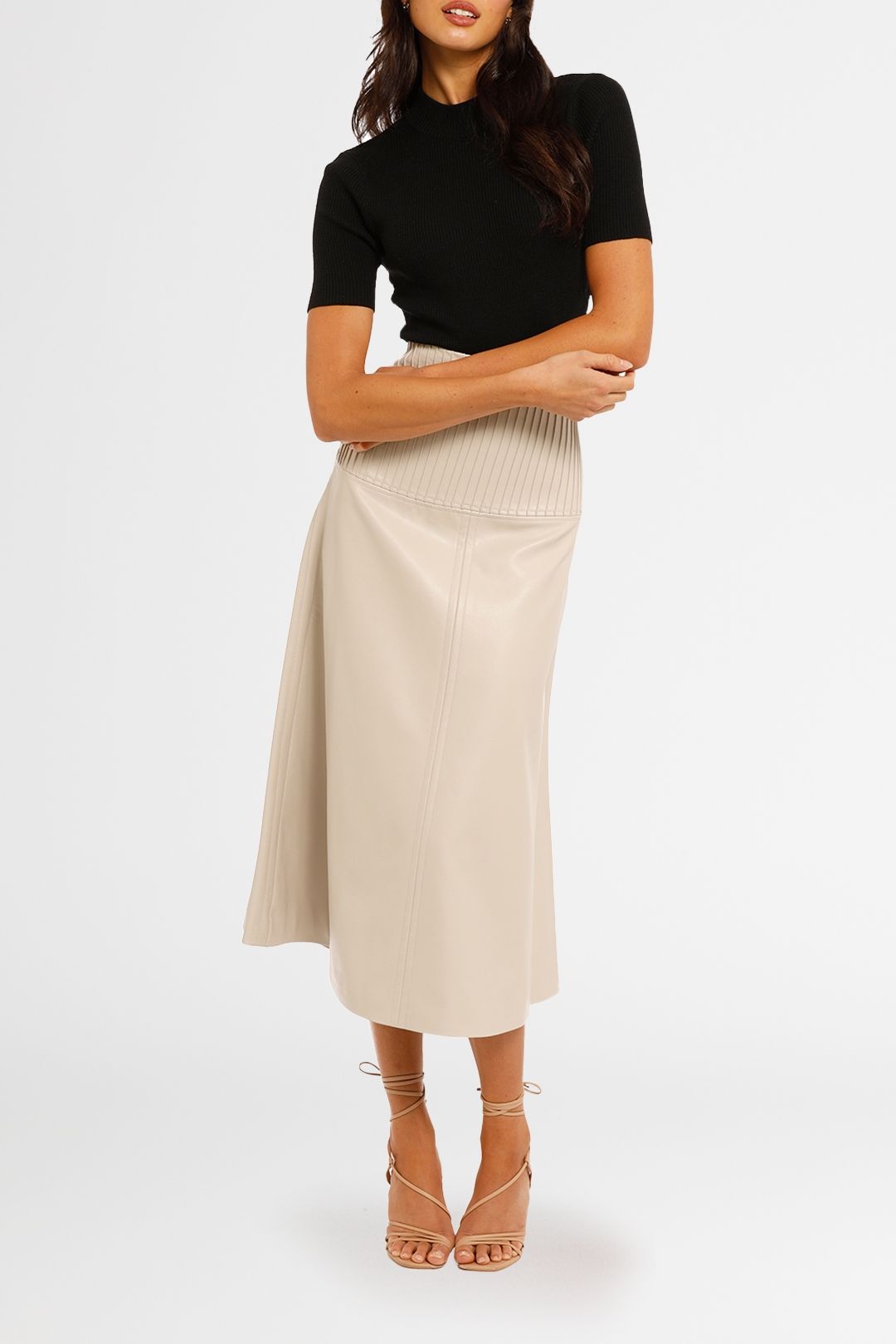 Country Road Panelled A-Line Skirt Putty