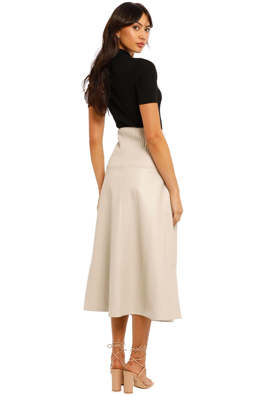 Country Road Panelled A-Line Skirt Putty High Waisted