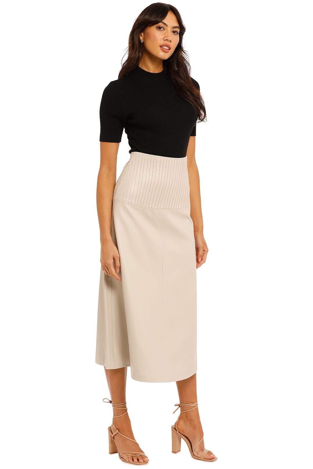 Country Road Panelled A-Line Skirt Putty Midi