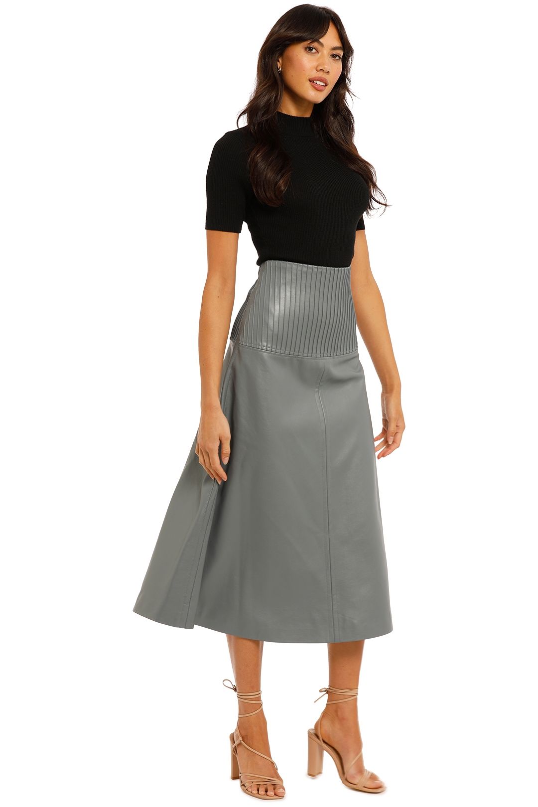 Country Road Panelled A-Line Skirt Slate Grey