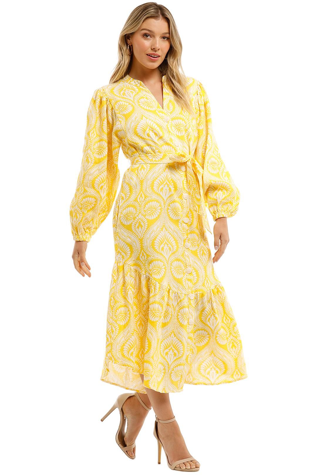 Country Road Print Organically Grown Linen Maxi Dress Marigold