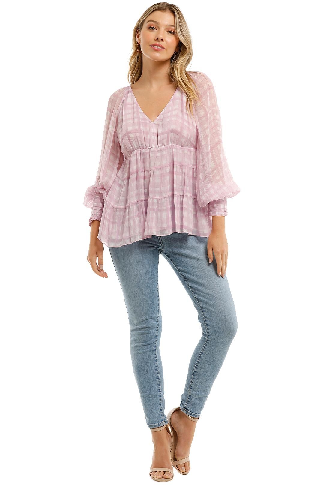 Country Road Print Soft Tiered Blouse Orchid