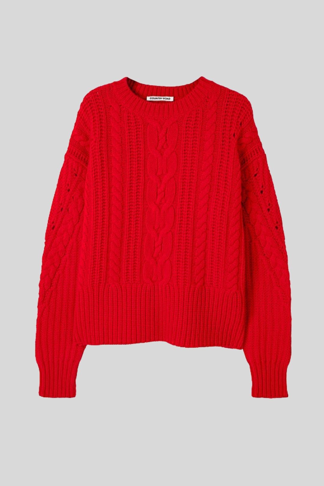 Country Road Red Merino Wool Cable Swing Knit Jumper